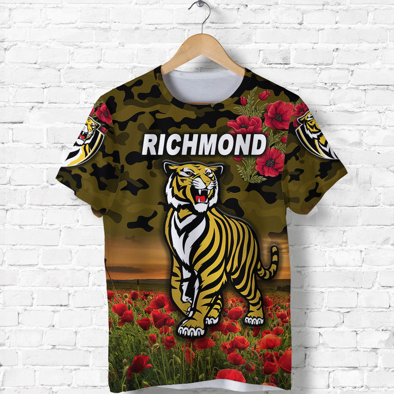 Richmond Tigers ANZAC T shirt Poppy Vibes - Black - Vibe Hoodie Shop