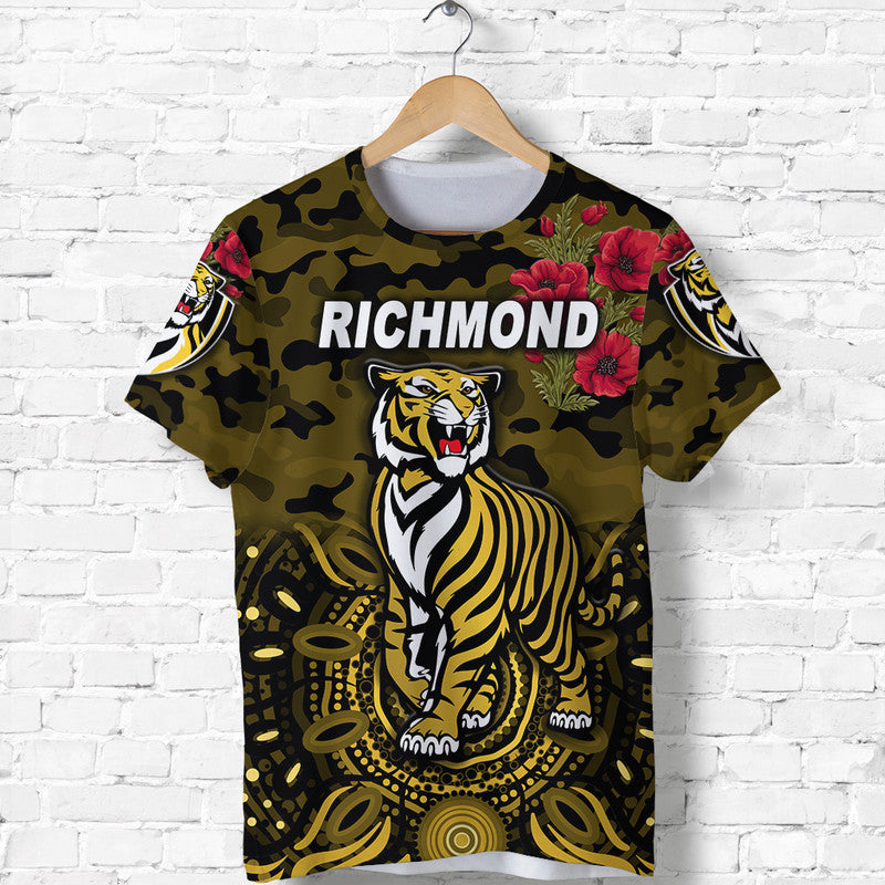 Richmond Tigers ANZAC T shirt Indigenous Vibes - Black - Vibe Hoodie Shop