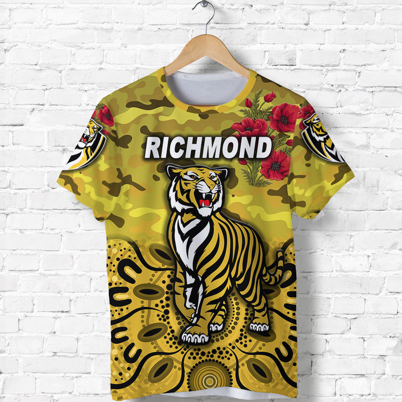 Richmond Tigers ANZAC T shirt Indigenous Vibes - Yellow - Vibe Hoodie Shop