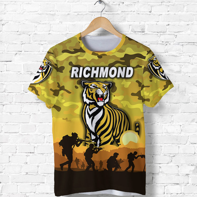 Richmond Tigers ANZAC T shirt Simple Style - Yellow - Vibe Hoodie Shop