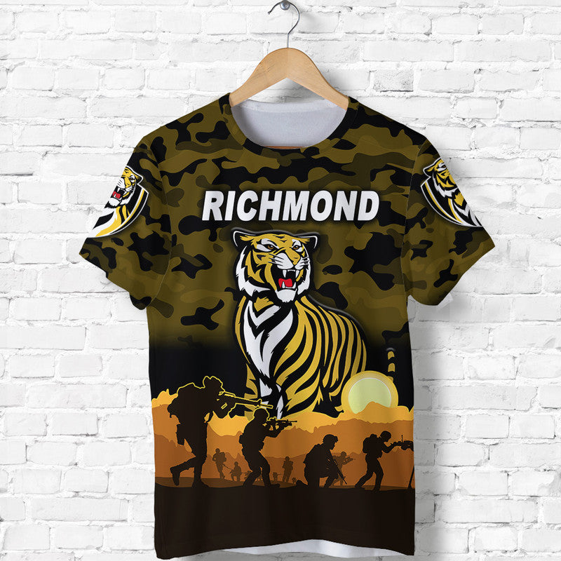 (Custom Personalised) Richmond Tigers ANZAC T shirt Simple Style - Black - Vibe Hoodie Shop