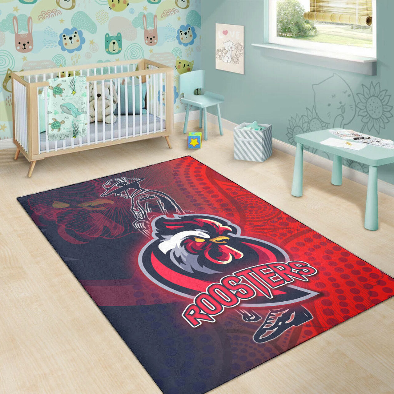 Roosters Rugby Area Rug - Custom ANZAC Roosters Sport With Aboriginal Patterns Area Rug LT10 - Vibe Hoodie Shop