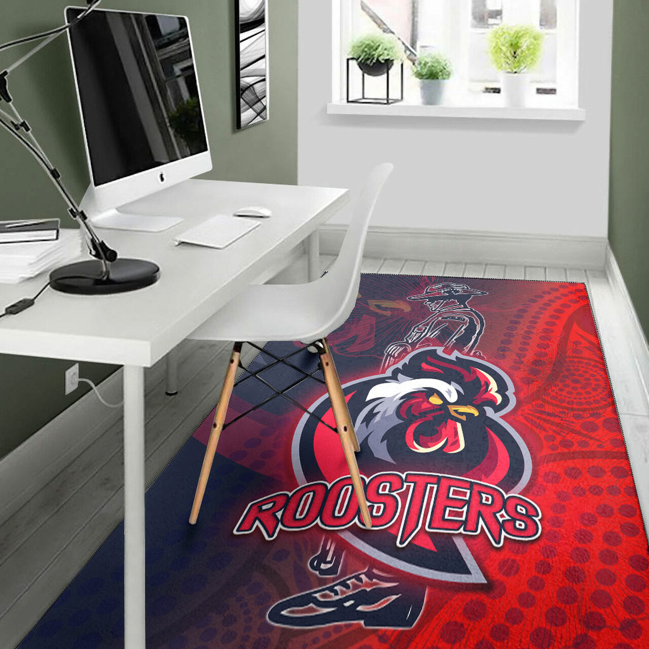 Roosters Rugby Area Rug - Custom ANZAC Roosters Sport With Aboriginal Patterns Area Rug LT10 - Vibe Hoodie Shop