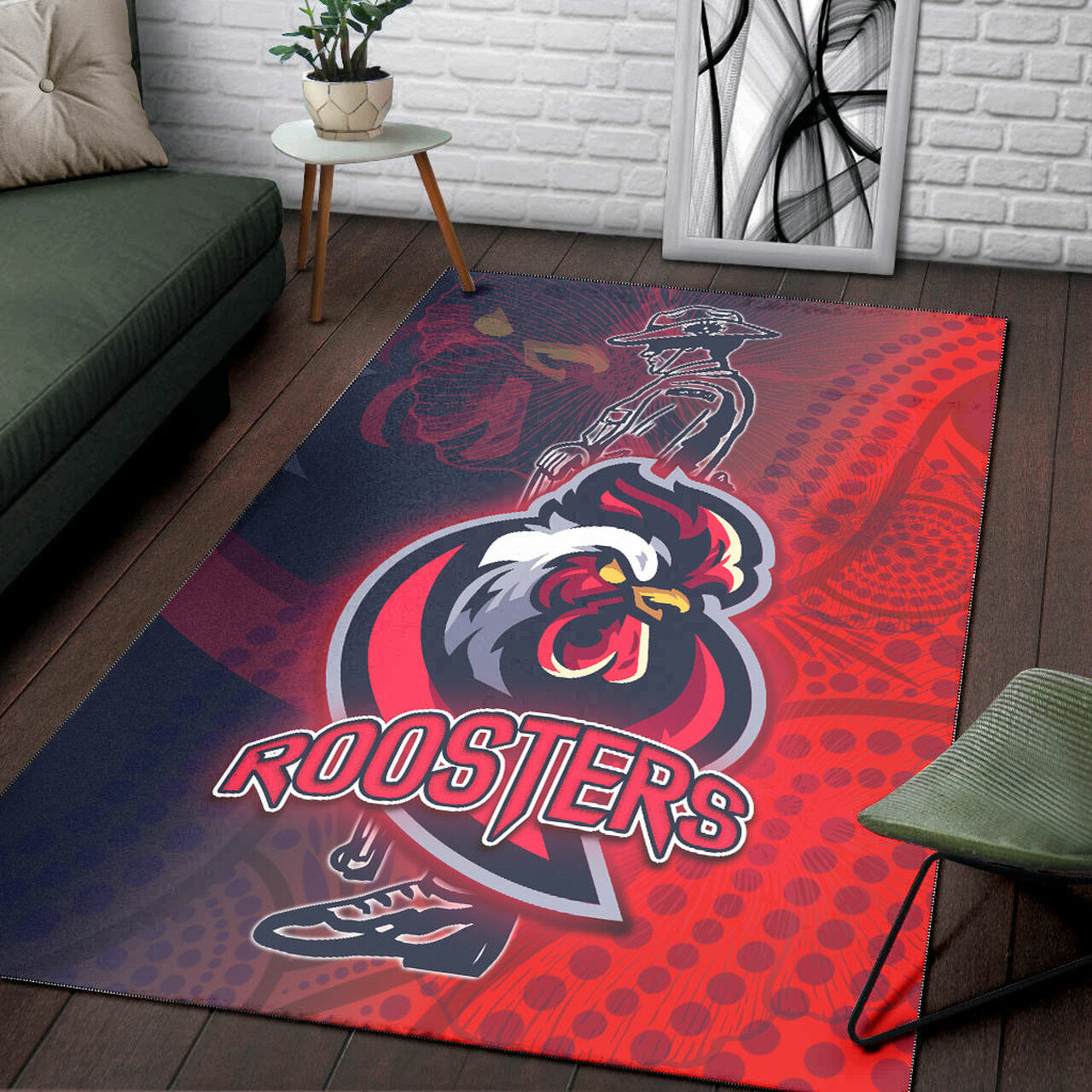 Roosters Rugby Area Rug - Custom ANZAC Roosters Sport With Aboriginal Patterns Area Rug LT10 - Vibe Hoodie Shop