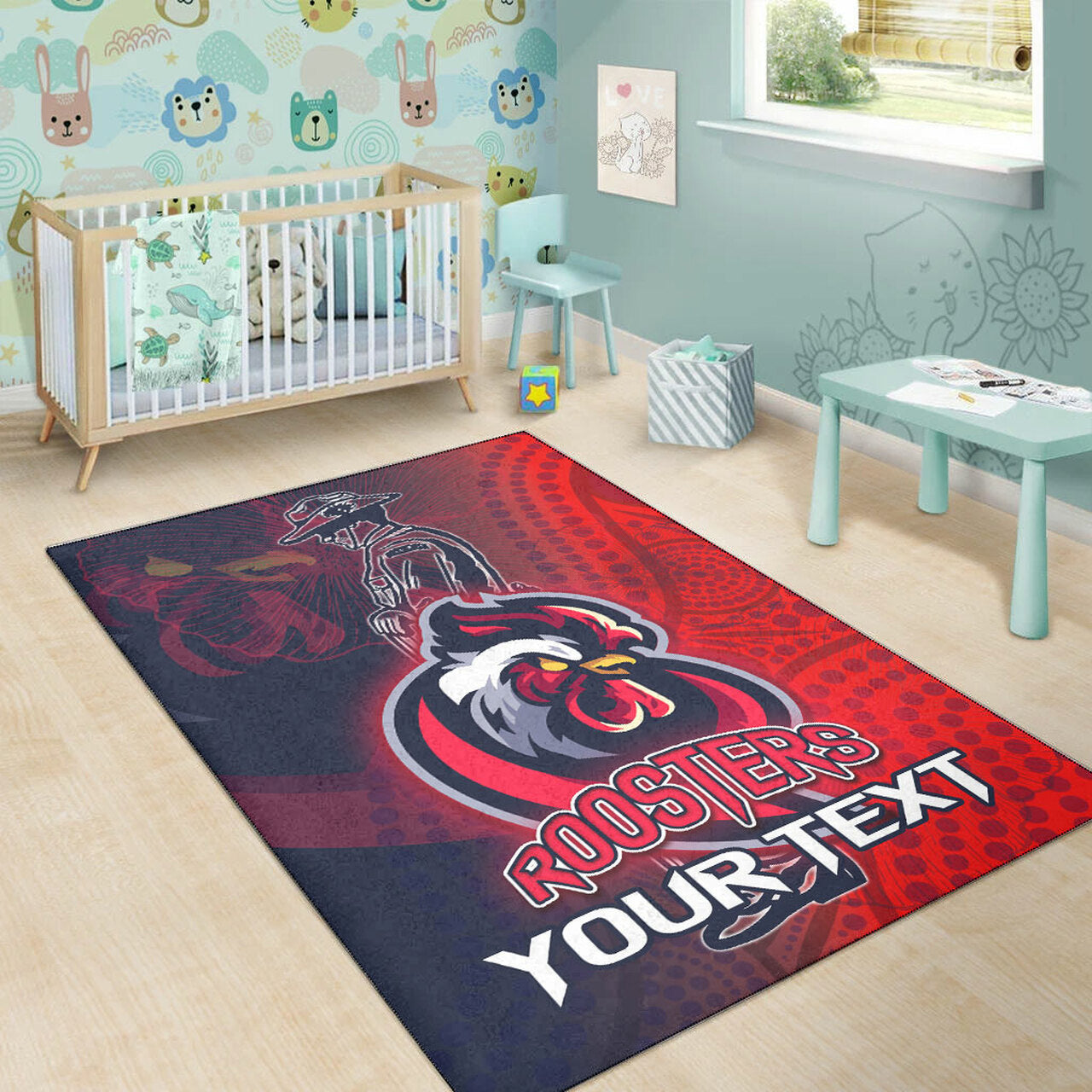 Roosters Rugby Area Rug - Custom ANZAC Roosters Sport With Aboriginal Patterns Area Rug LT10 - Vibe Hoodie Shop