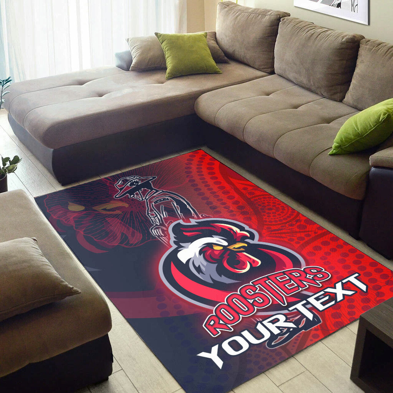 Roosters Rugby Area Rug - Custom ANZAC Roosters Sport With Aboriginal Patterns Area Rug LT10 - Vibe Hoodie Shop