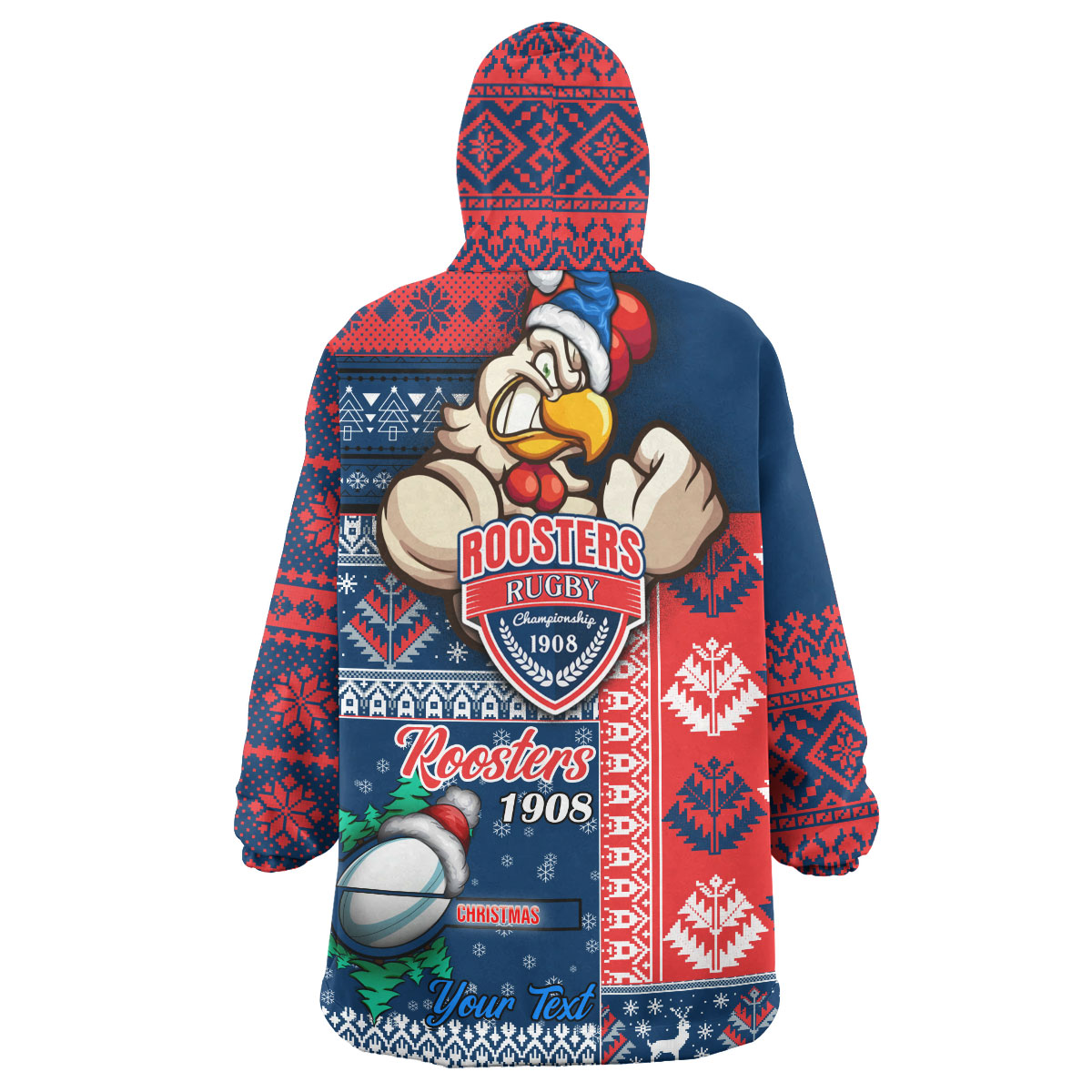 Roosters Rugby Snug Hoodie - Custom Christmas Snowflakes Roosters Mascot Wearable Blanket Hoodie - Vibe Hoodie Shop