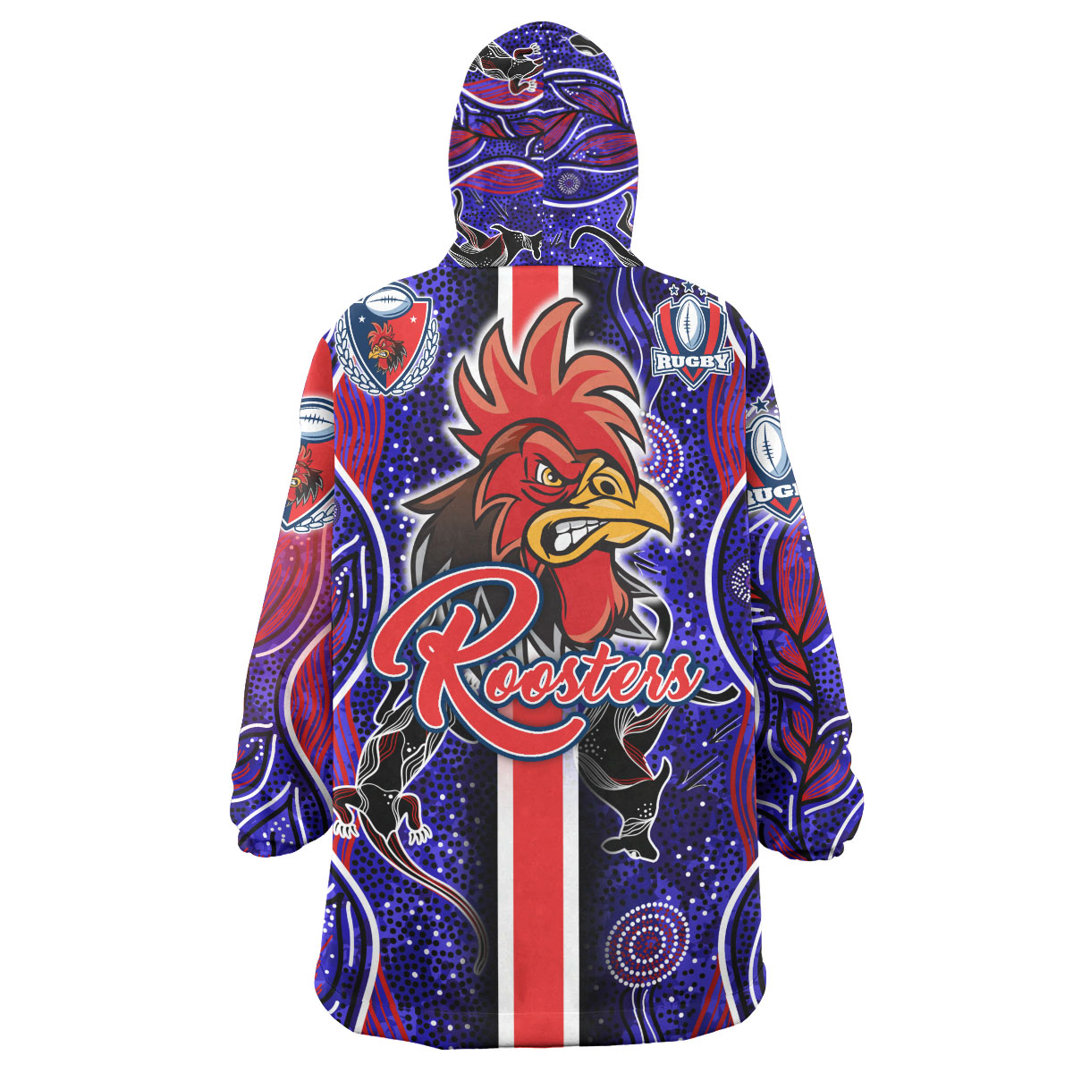 Roosters Rugby Snug Hoodie - Custom Roosters Rugby Ball Aboriginal Indigenous Sport Style Wearable Blanket Hoodie - Vibe Hoodie Shop