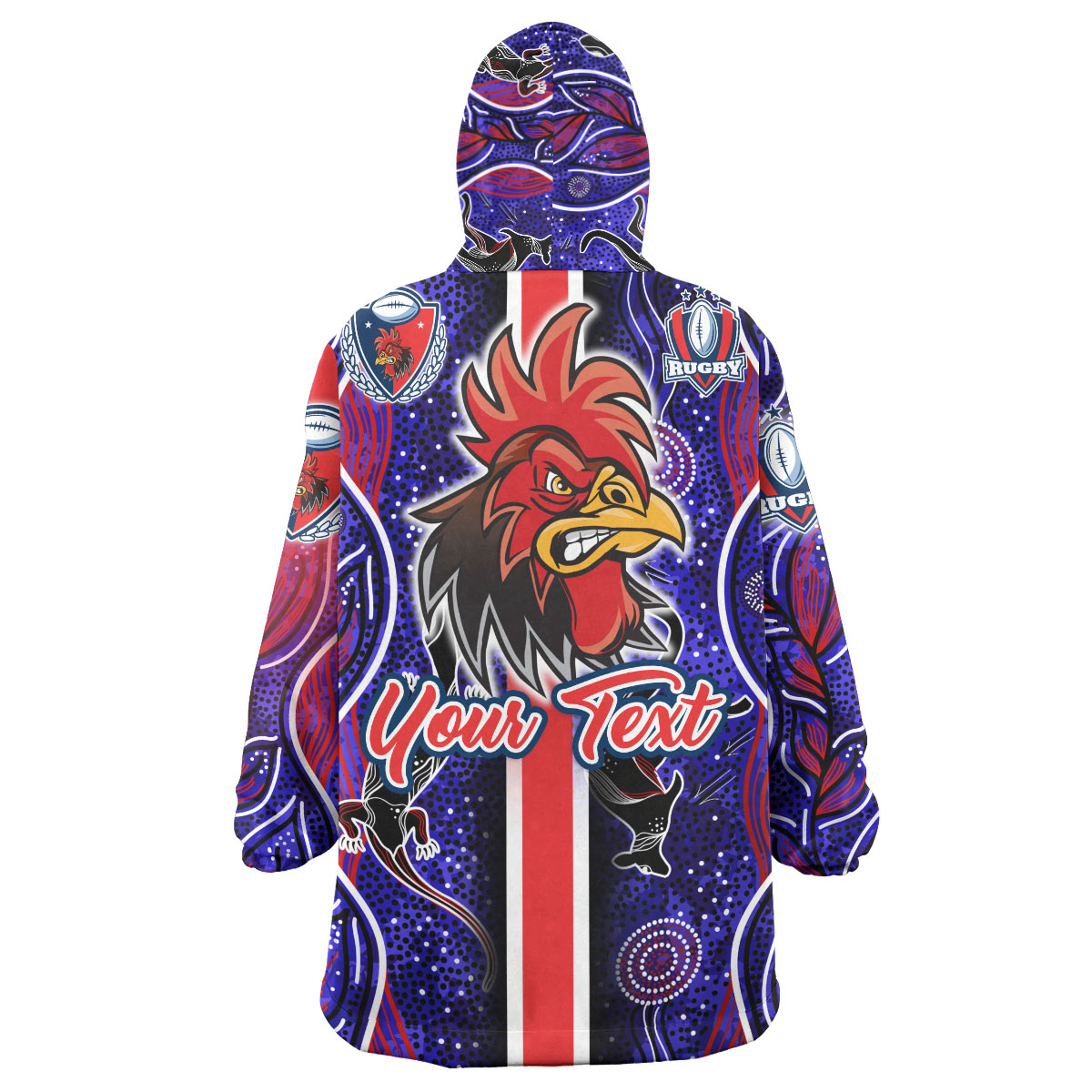Roosters Rugby Snug Hoodie - Custom Roosters Rugby Ball Aboriginal Indigenous Sport Style Wearable Blanket Hoodie - Vibe Hoodie Shop
