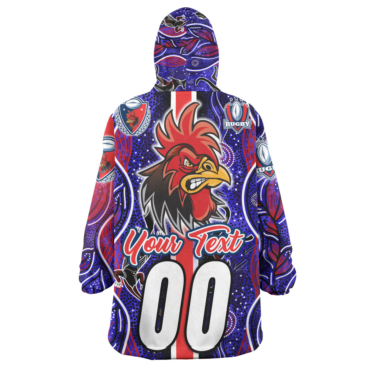 Roosters Rugby Snug Hoodie - Custom Roosters Rugby Ball Aboriginal Indigenous Sport Style Wearable Blanket Hoodie - Vibe Hoodie Shop