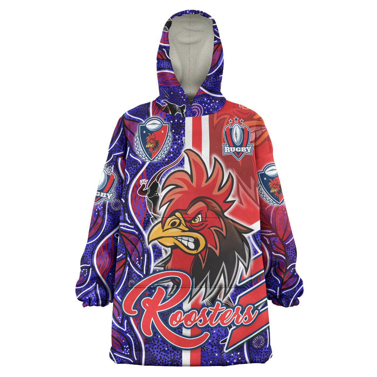 Roosters Rugby Snug Hoodie - Custom Roosters Rugby Ball Aboriginal Indigenous Sport Style Wearable Blanket Hoodie - Vibe Hoodie Shop