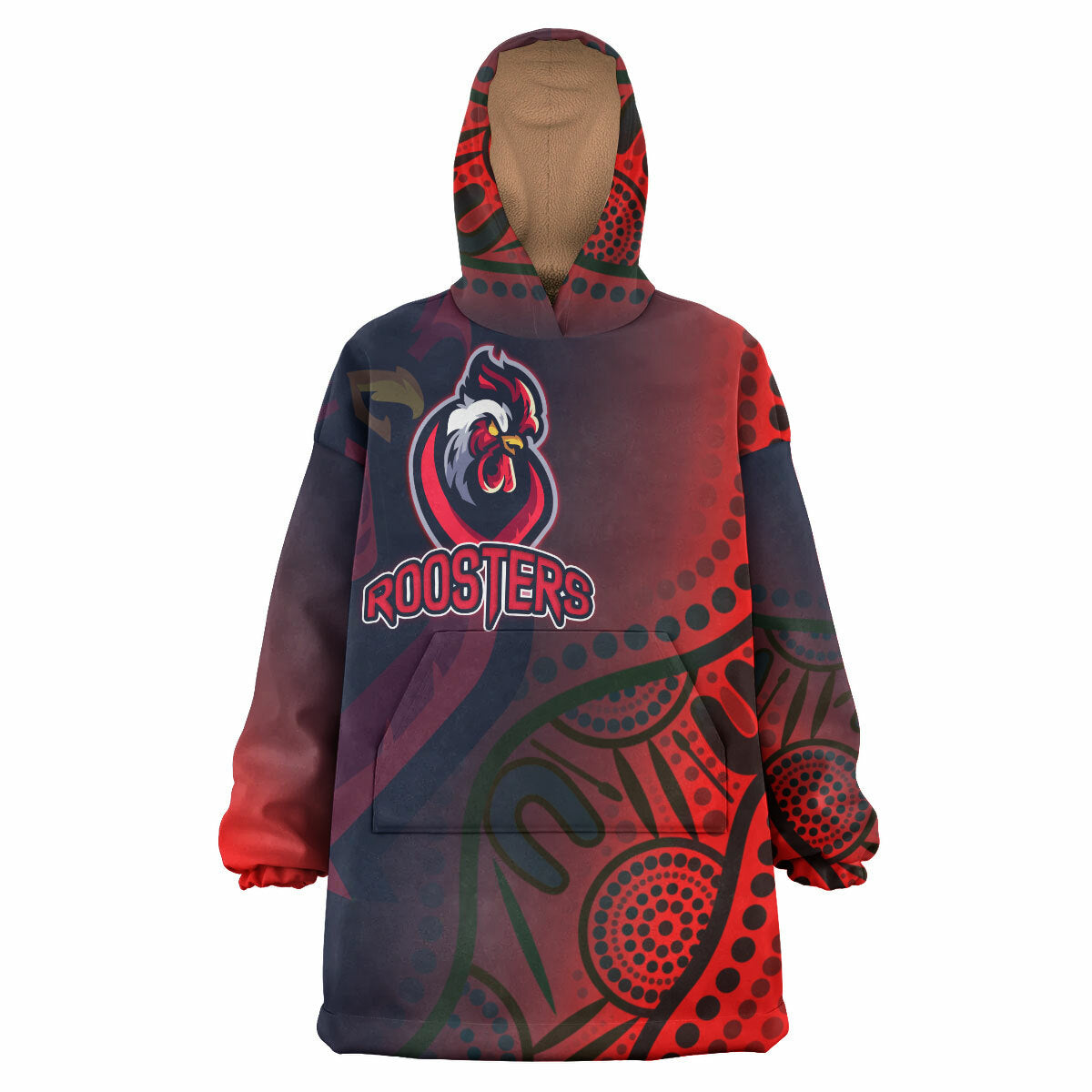Roosters Rugby Snug Hoodie - Custom Roosters Sport With Aboriginal Patterns Wearable Blanket Hoodie RLT14 - Vibe Hoodie Shop