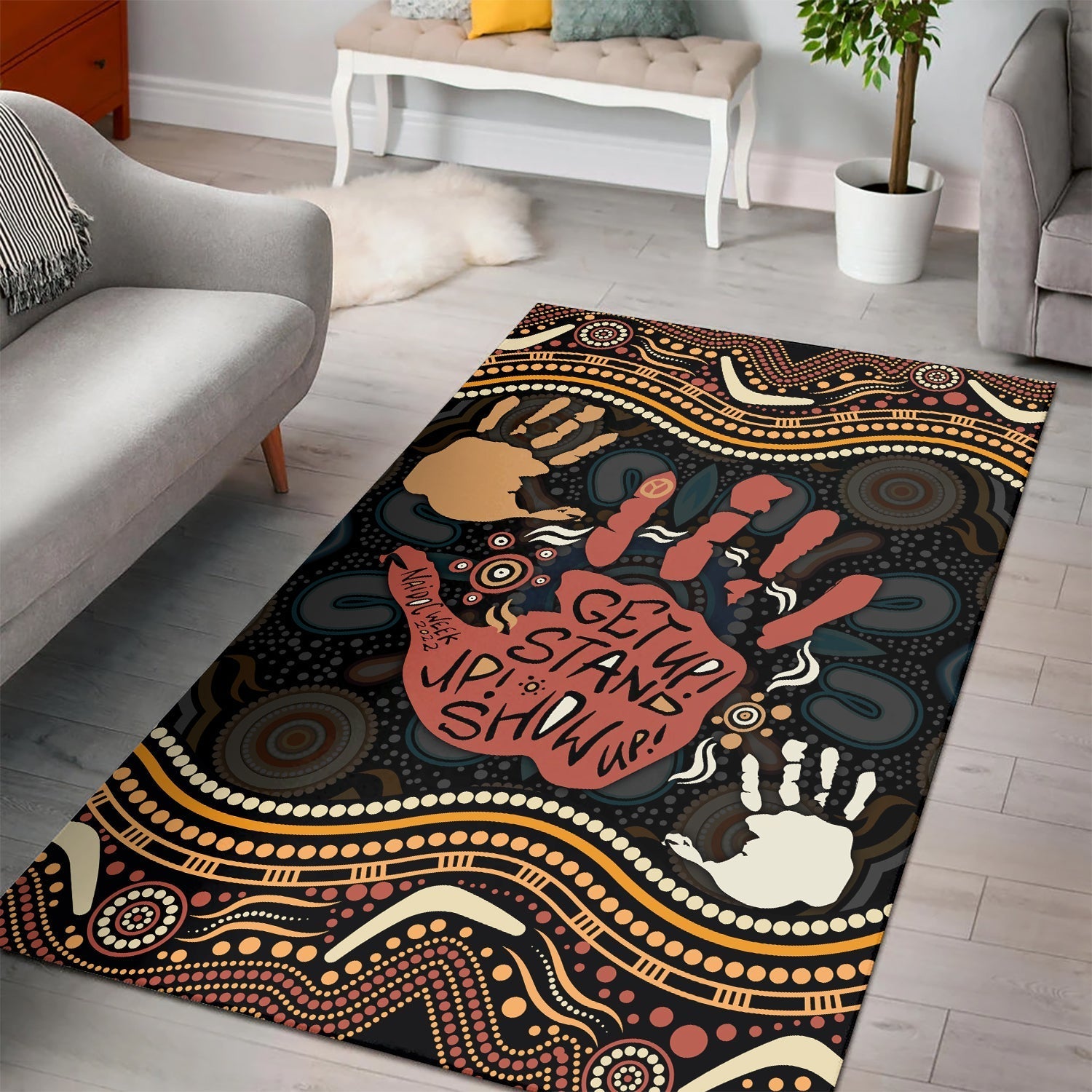 NAIDOC Week 2022 Area Rug Aboriginal Art Hand Stencils - Vibe Hoodie Shop