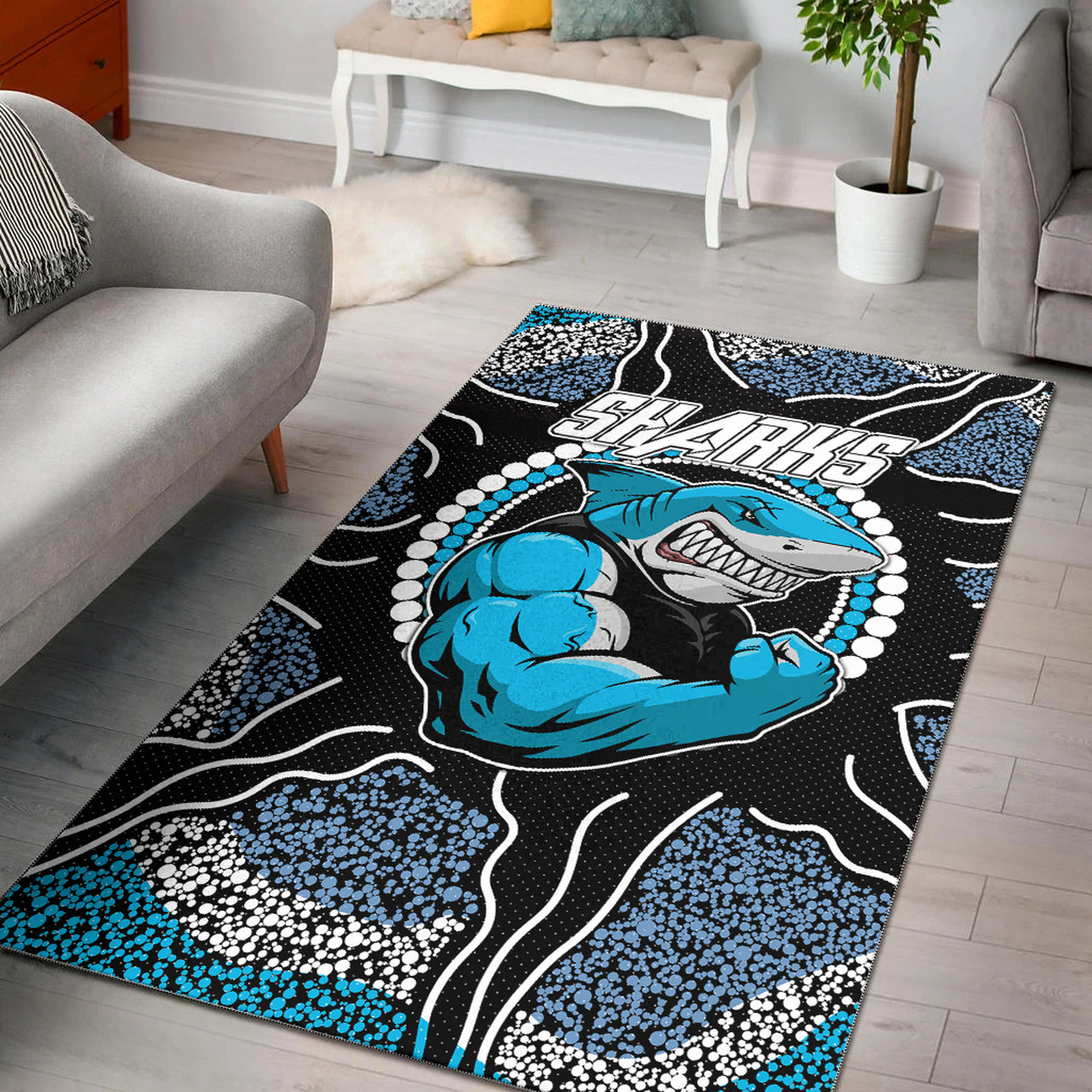 Sharks Rugby Area Rug - Custom Indigenous Super Sharks Area Rug RLT13 - Vibe Hoodie Shop