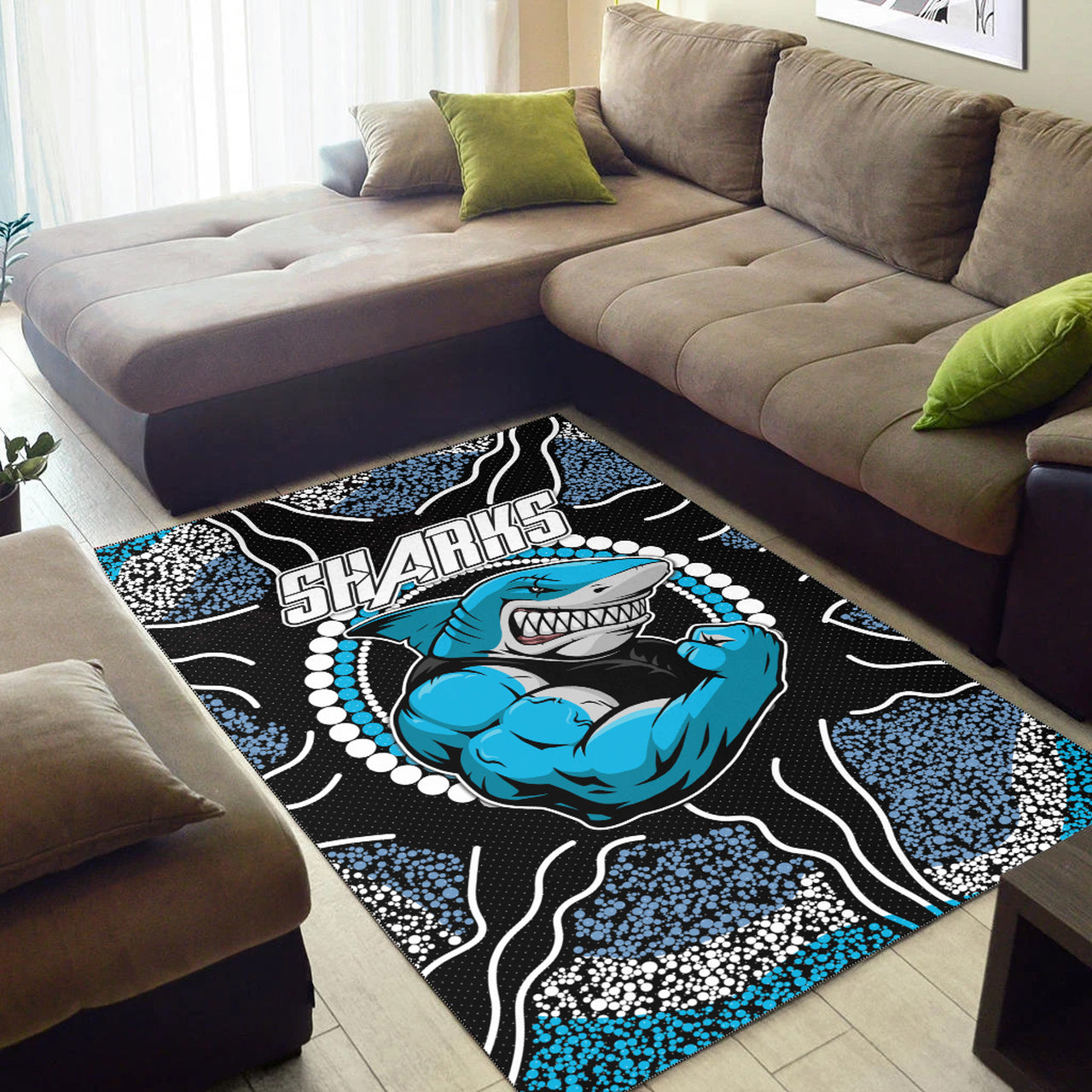 Sharks Rugby Area Rug - Custom Indigenous Super Sharks Area Rug RLT13 - Vibe Hoodie Shop