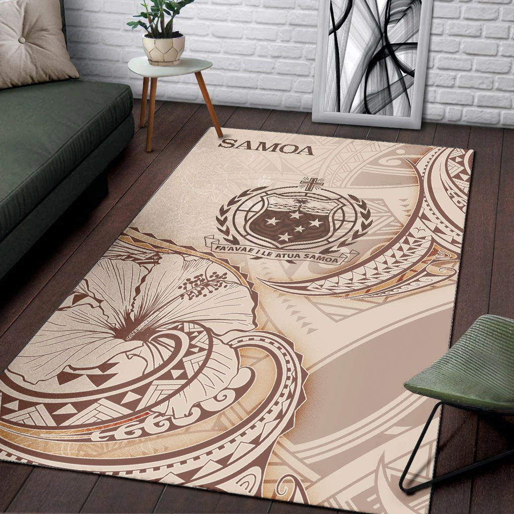 Samoa Area Rug - Hibiscus Flowers Vintage Style - Vibe Hoodie Shop