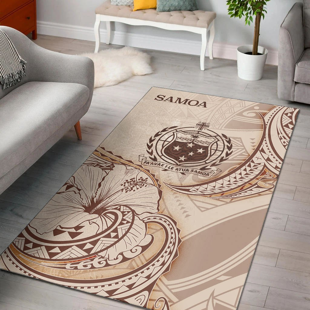 Samoa Area Rug - Hibiscus Flowers Vintage Style - Vibe Hoodie Shop