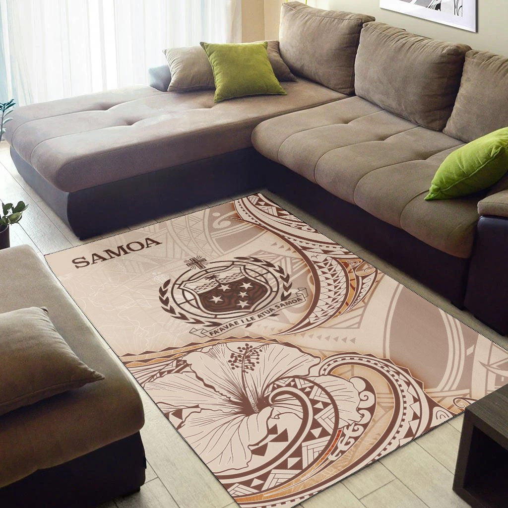 Samoa Area Rug - Hibiscus Flowers Vintage Style - Vibe Hoodie Shop