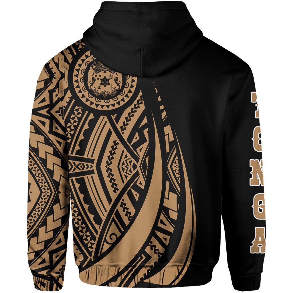 Zip Up Hoodie Tonga Polynesian Coat Of Arms Gold - Vibe Hoodie Shop