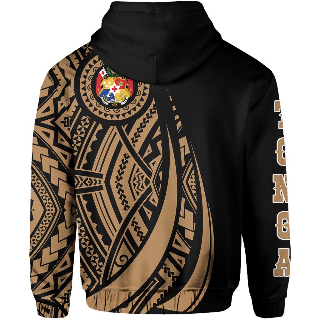 Zip Up Hoodie Tonga Polynesian Coat Of Arms Gold Ver 2.0 - Vibe Hoodie Shop