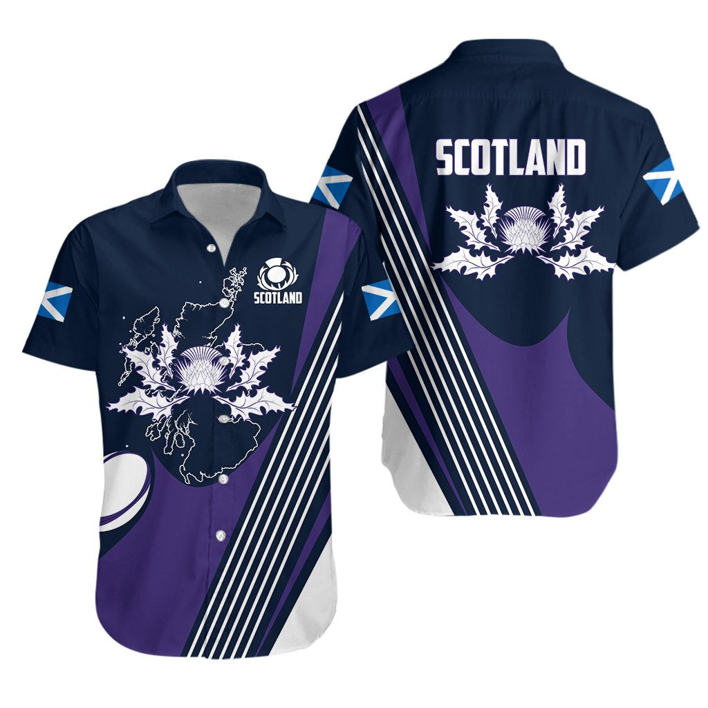 Scotland Rugby Hawaiian Shirt Thistle Map - Vibe Hoodie Shop