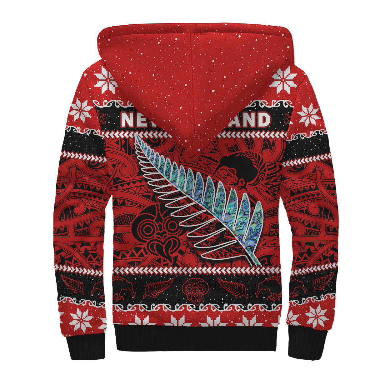 New Zealand Christmas Sherpa Hoodie Paua Shell Silver Fern Meri Kirihimete - Vibe Hoodie Shop