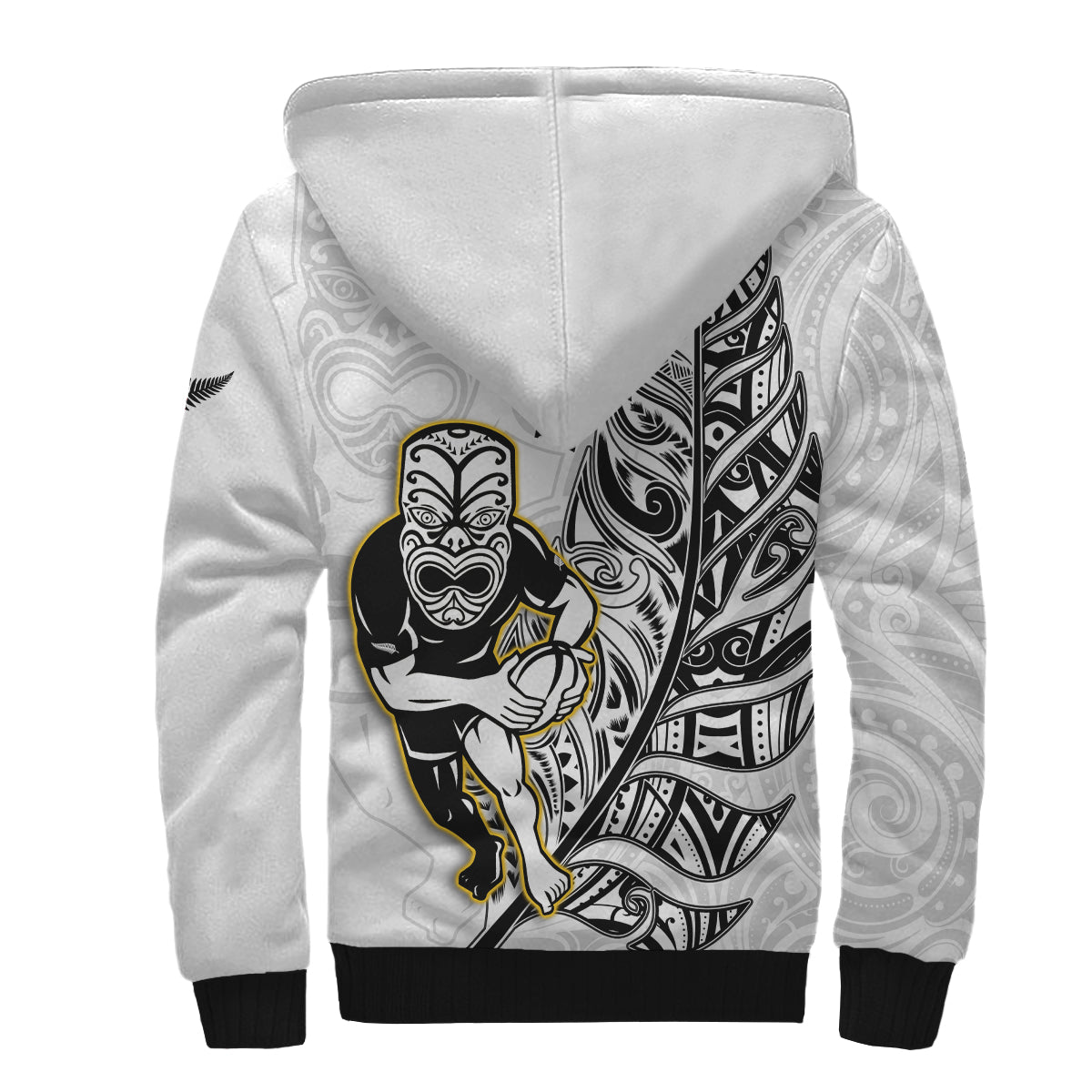 New Zealand Silver Fern Rugby Sherpa Hoodie All Black Maori Version White - Vibe Hoodie Shop