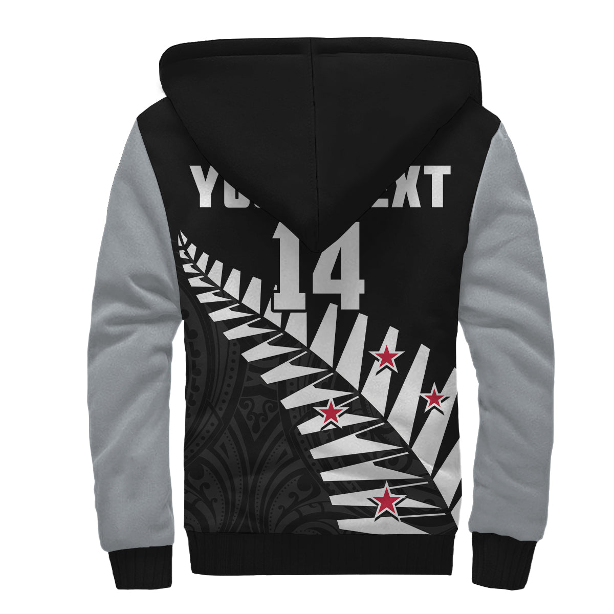(Custom Text And Number) New Zealand 2022 Cricket Sherpa Hoodie Black Cap Silver Fern Maori - Vibe Hoodie Shop