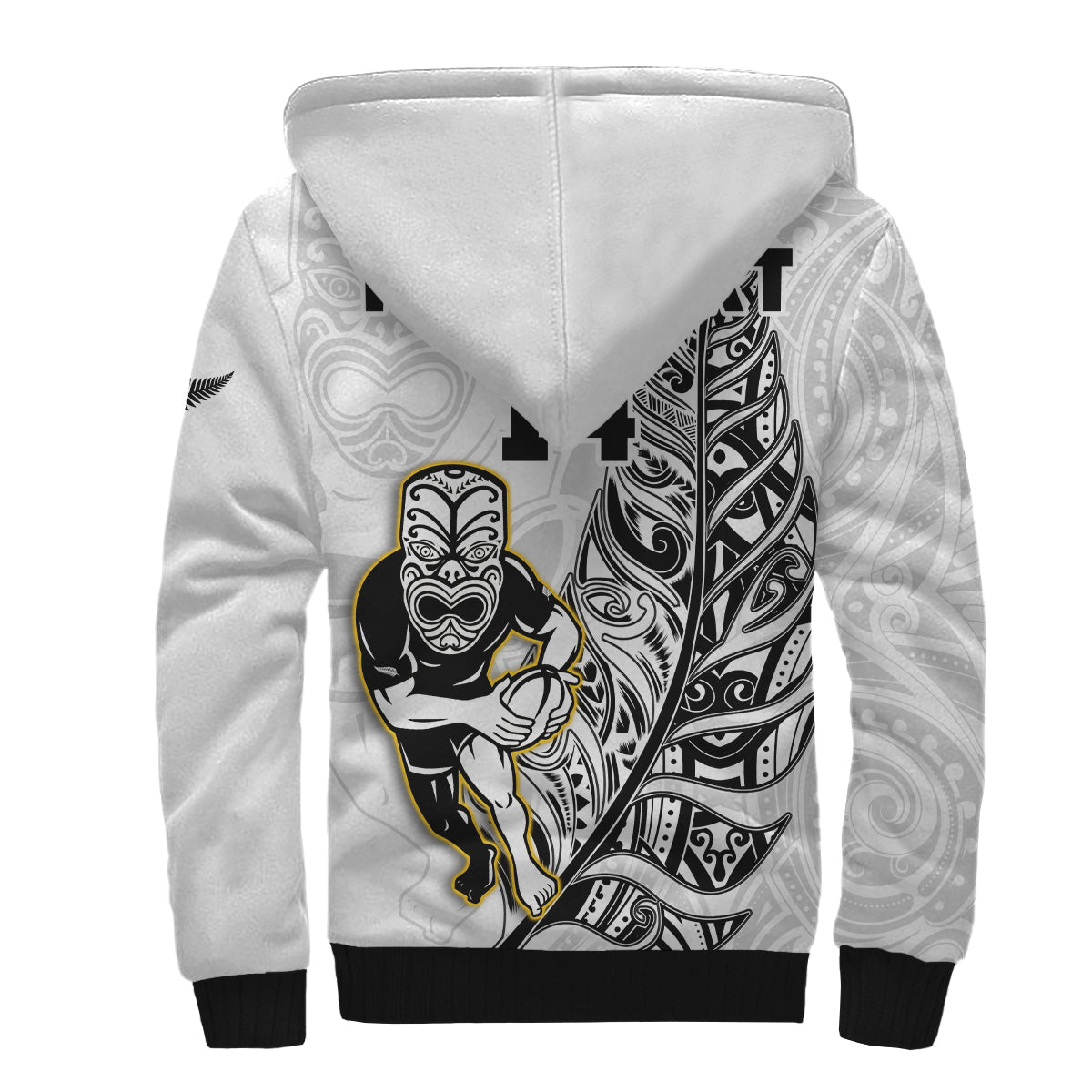 (Custom Text And Number) New Zealand Silver Fern Rugby Sherpa Hoodie All Black Maori Version White - Vibe Hoodie Shop