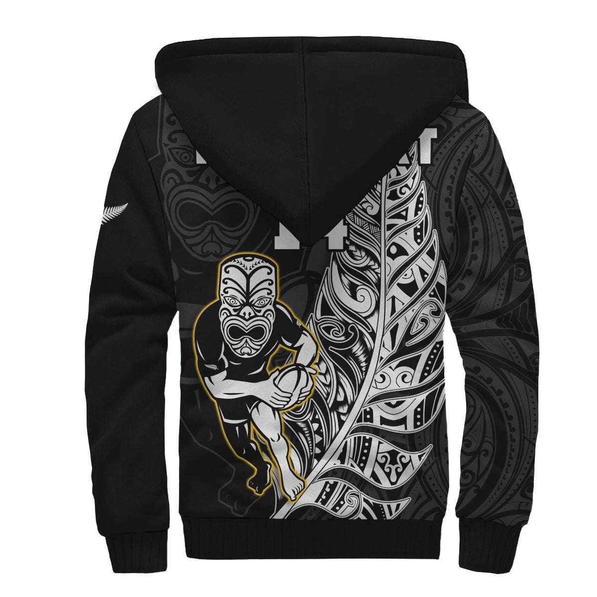 (Custom Text And Number) New Zealand Silver Fern Rugby Sherpa Hoodie All Black Maori Version Black - Vibe Hoodie Shop