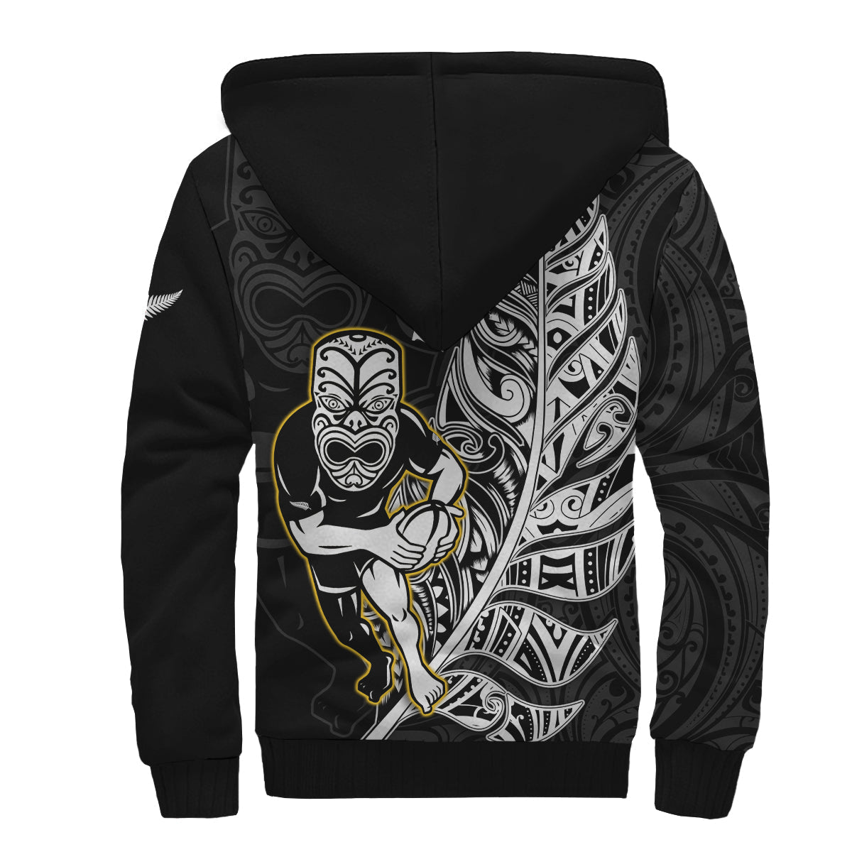 New Zealand Silver Fern Rugby Sherpa Hoodie All Black Maori Version Black - Vibe Hoodie Shop