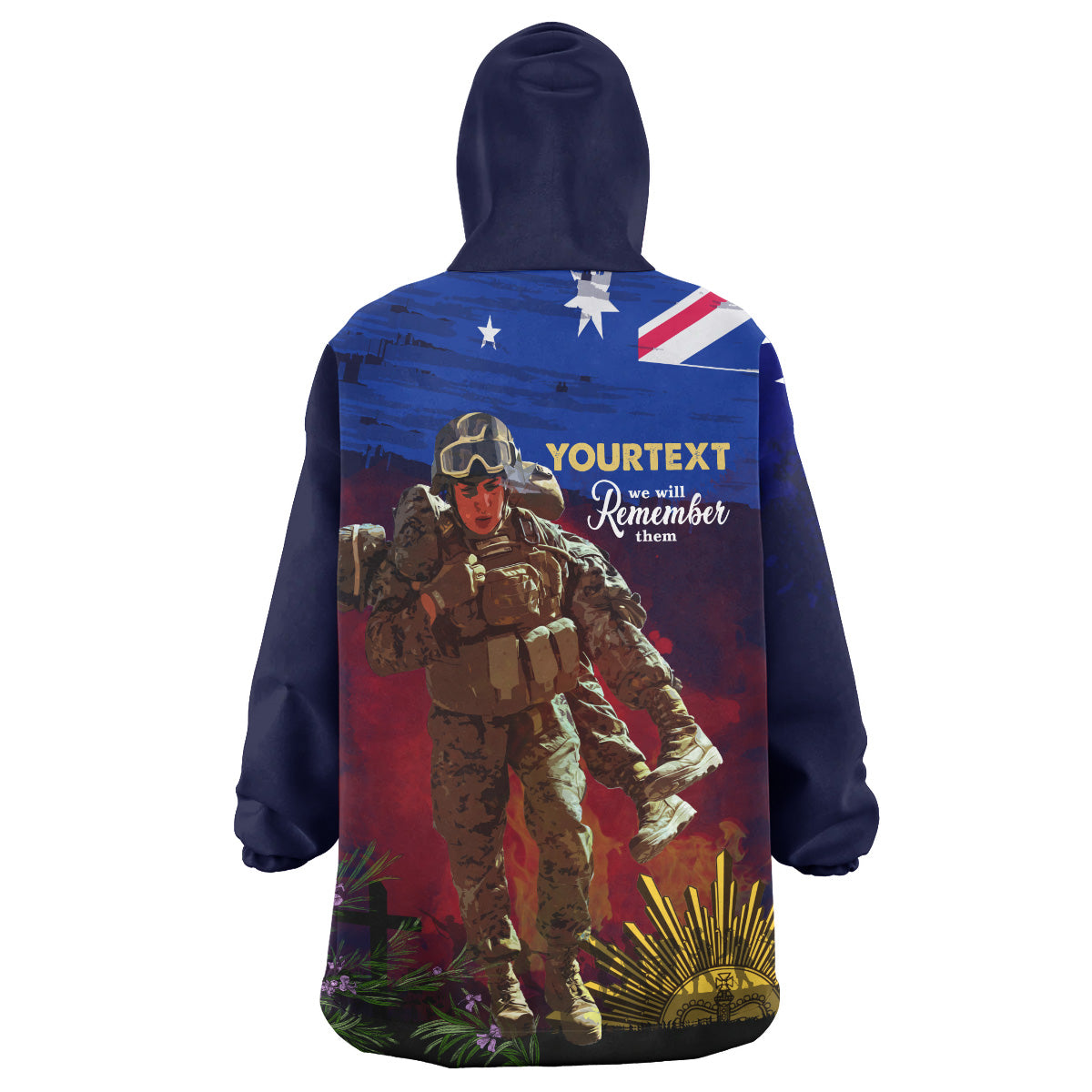 Australia Anzac Day Wearable Blanket Hoodie - Custom Lest We Forget Rosemary Soldier Anzac Spirit Wearable Blanket Hoodie - Vibe Hoodie Shop