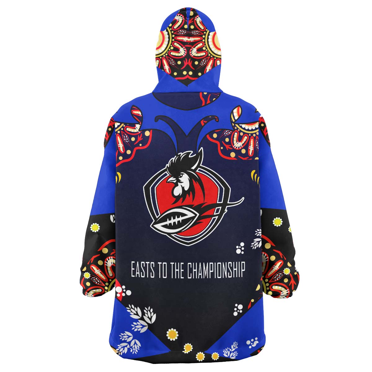 Roosters Rugby Snug Hoodie - Custom Personalised Roosters "Easts To The Championship" Aboriginal Player And Number Hoodie - Vibe Hoodie Shop