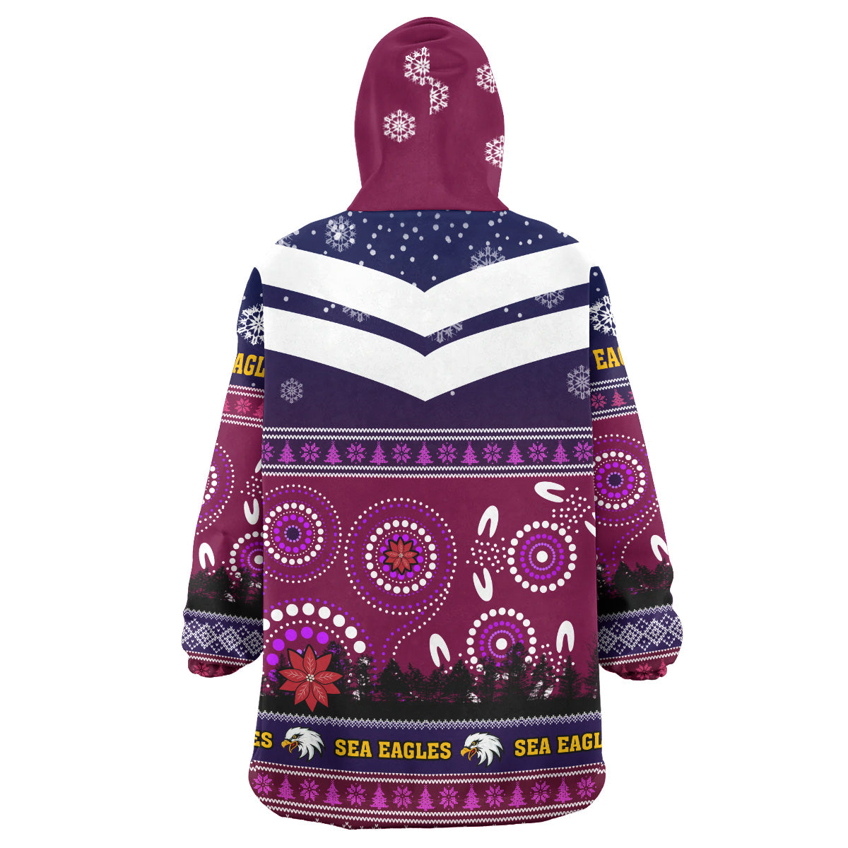 Sea Eagles Rugby Christmas Snug Hoodie - Custom Sea Eagles Ugly Christmas And Aboriginal Patterns Wearable Blanket Hoodie - Vibe Hoodie Shop