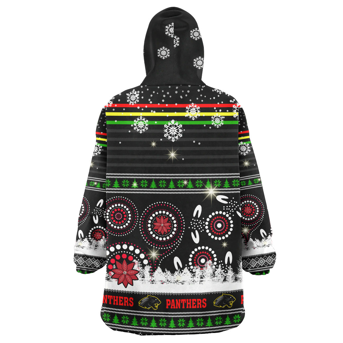 Panthers Rugby Christmas Snug Hoodie - Custom Panthers Ugly Christmas And Aboriginal Patterns Wearable Blanket Hoodie - Vibe Hoodie Shop