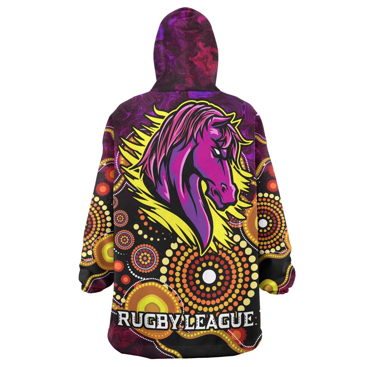 Broncos Rugby Snug Hoodie - Custom Personalised Broncos with Aboriginal Dot Painting Player And Number Wearable Blanket Hoodie RLT14 - Vibe Hoodie Shop