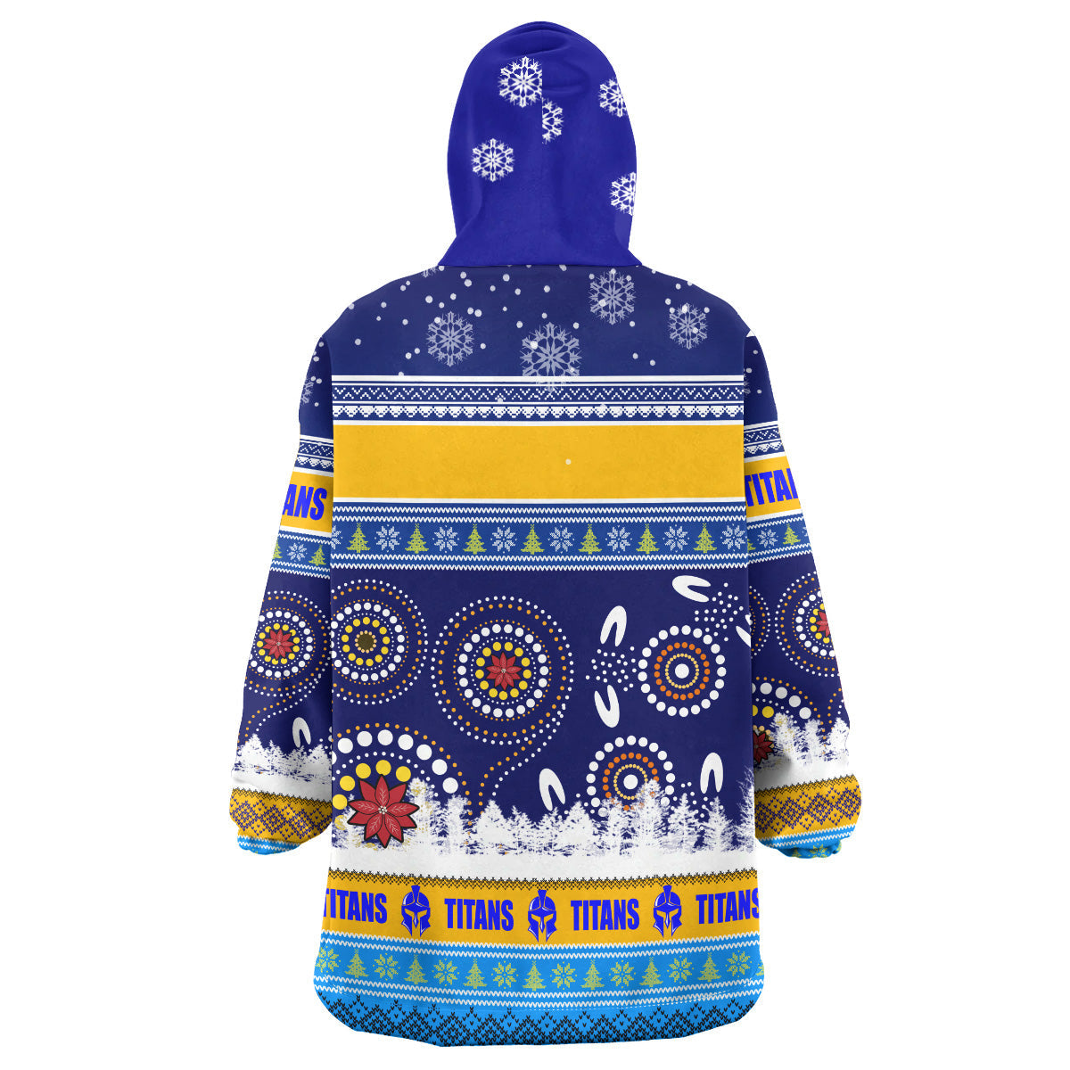 Titans Rugby Christmas Snug Hoodie - Custom Titans Ugly Christmas And Aboriginal Patterns Wearable Blanket Hoodie - Vibe Hoodie Shop
