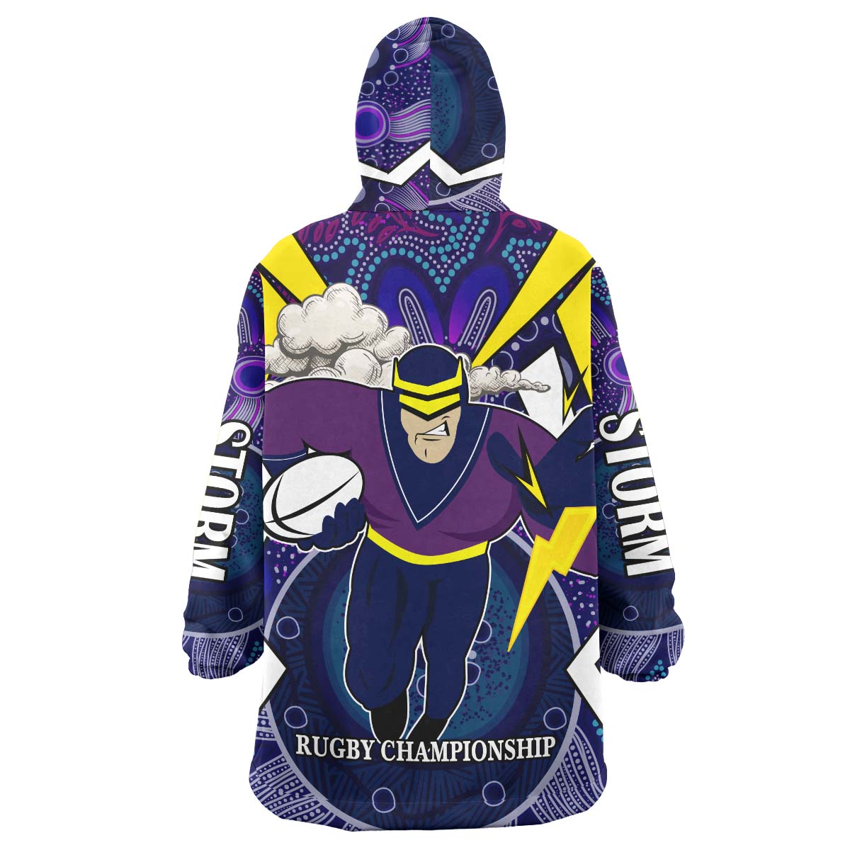 Storms Rugby Snug Hoodie - Custom Rugby Championship Storms Mascot with Aboriginal Pattern Player And Number Wearable Blanket Hoodie - Vibe Hoodie Shop
