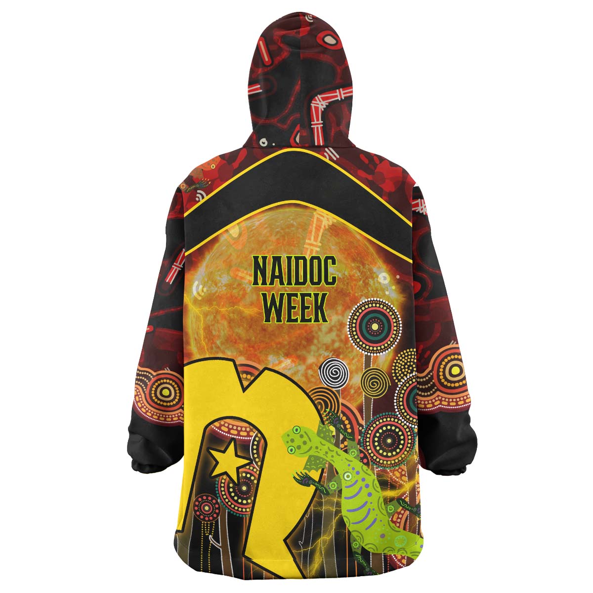 Australia NAIDOC Week 2023 Wearable Blanket Hoodie - Boomerang Aboriginal Inspired Naidoc Week and Torres Strait Flag "Get up! Stand up! Show up!" Wearable Blanket Hoodie - Vibe Hoodie Shop