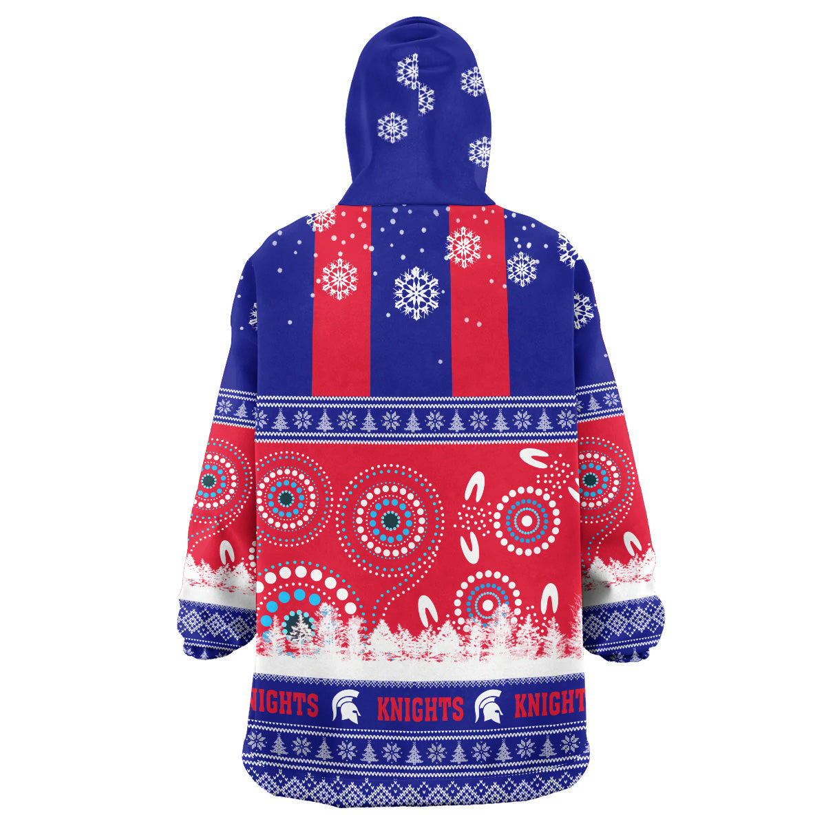Knights Rugby Christmas Snug Hoodie - Custom Knights Ugly Christmas And Aboriginal Patterns Wearable Blanket Hoodie - Vibe Hoodie Shop