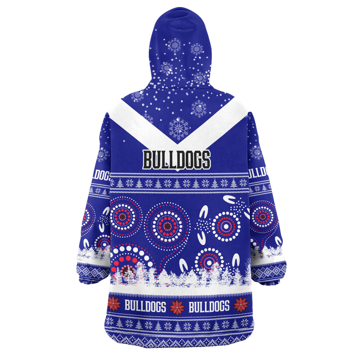 Bulldogs Rugby Christmas Snug Hoodie - Custom Bulldogs Ugly Christmas And Aboriginal Patterns Wearable Blanket Hoodie - Vibe Hoodie Shop