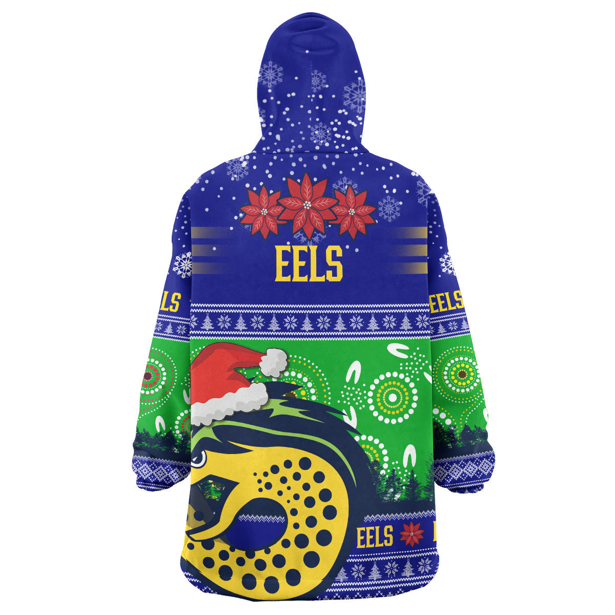 Eels Rugby Christmas Snug Hoodie - Custom Eels Ugly Christmas And Aboriginal Patterns Wearable Blanket Hoodie - Vibe Hoodie Shop