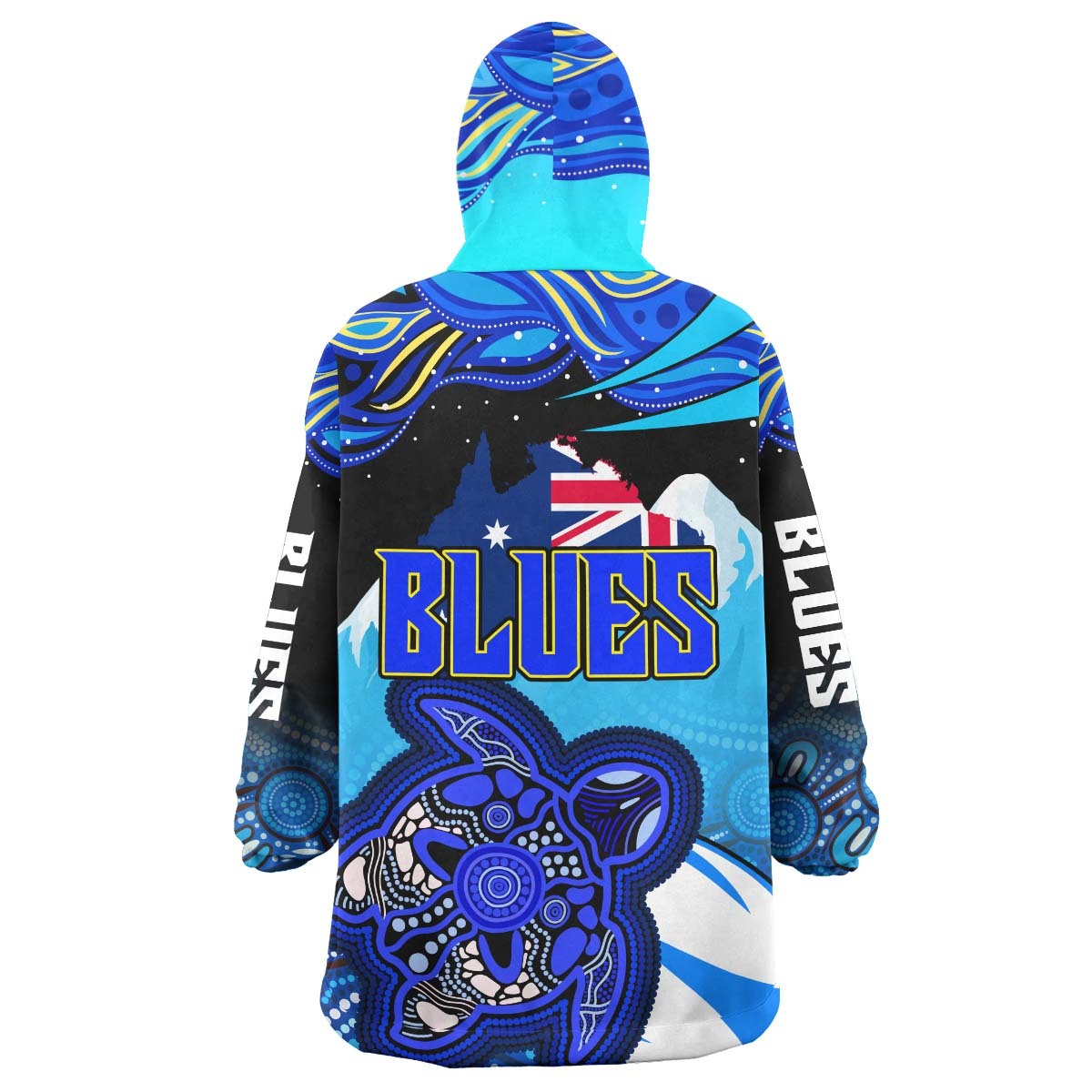 Blues Rugby Snug Hoodie - Blues Rugby League Turtle and Mountain Aboriginal Culture Wearable Blanket Hoodie RLT14 - Vibe Hoodie Shop