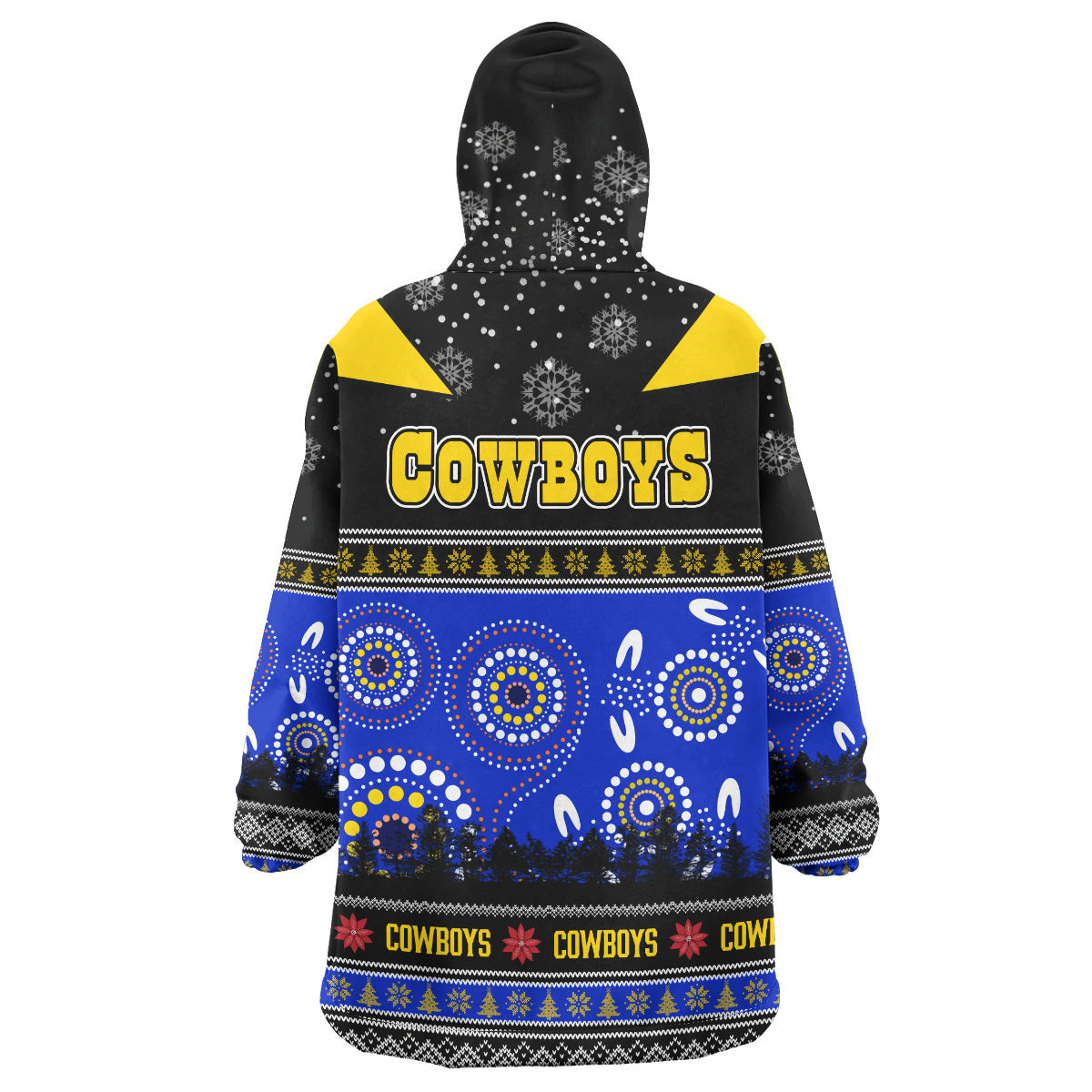 Cowboys Rugby Christmas Snug Hoodie - Custom Cowboys Ugly Christmas And Aboriginal Patterns Wearable Blanket Hoodie - Vibe Hoodie Shop