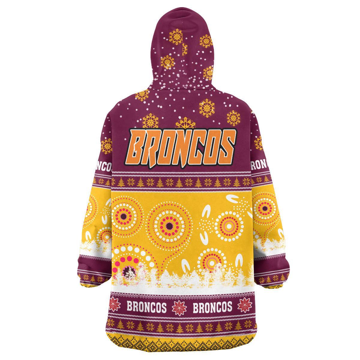Broncos Rugby Christmas Snug Hoodie - Custom Broncos Ugly Christmas And Aboriginal Patterns Wearable Blanket Hoodie - Vibe Hoodie Shop
