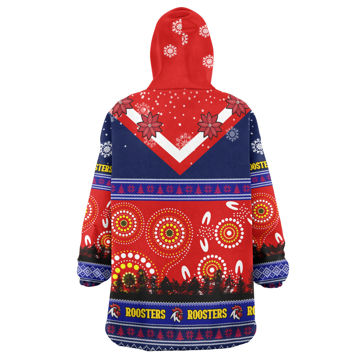 Roosters Rugby Christmas Snug Hoodie - Custom Roosters Ugly Christmas And Aboriginal Patterns Wearable Blanket Hoodie - Vibe Hoodie Shop