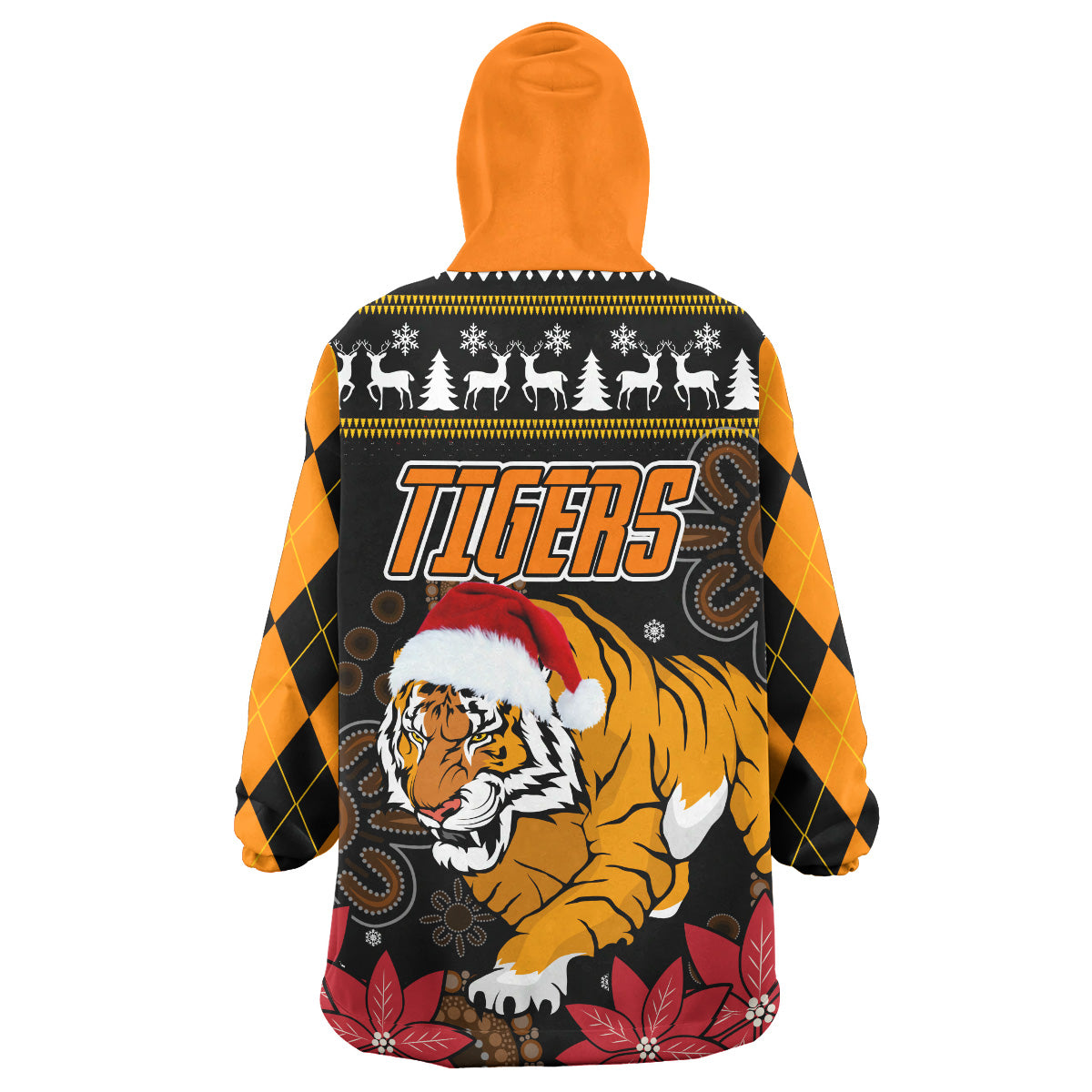 Tigers Rugby Christmas Snug Hoodie - Custom Tigers Merry Christmas Aboriginal Wearable Blanket Hoodie - Vibe Hoodie Shop
