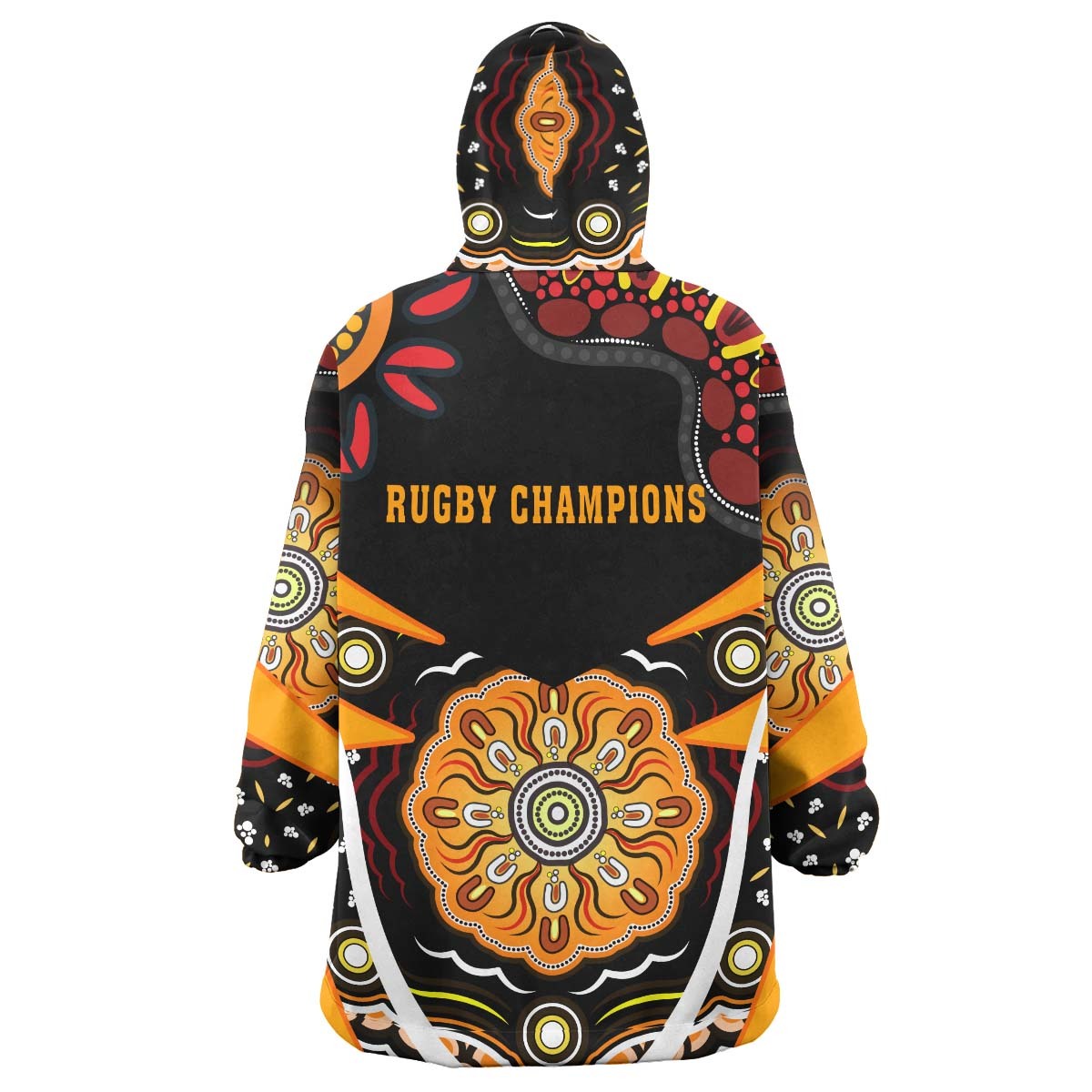 Tigers Rugby Snug Hoodie - Custom Tigers Rugby Ball with Aboriginal Dot Painting Art Player And Number Wearable Blanket Hoodie RLT14 - Vibe Hoodie Shop
