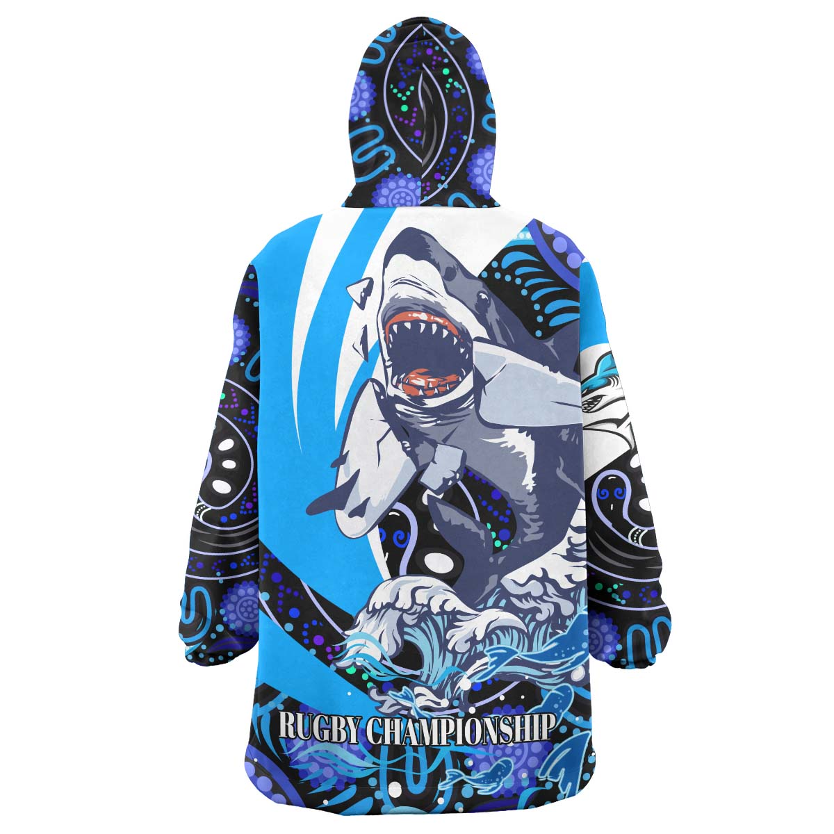 Sharks Rugby Snug Hoodie - Custom Angry Sharks Rugby Team with Aboriginal Dot Painting Player And Number Wearable Blanket Hoodie - Vibe Hoodie Shop