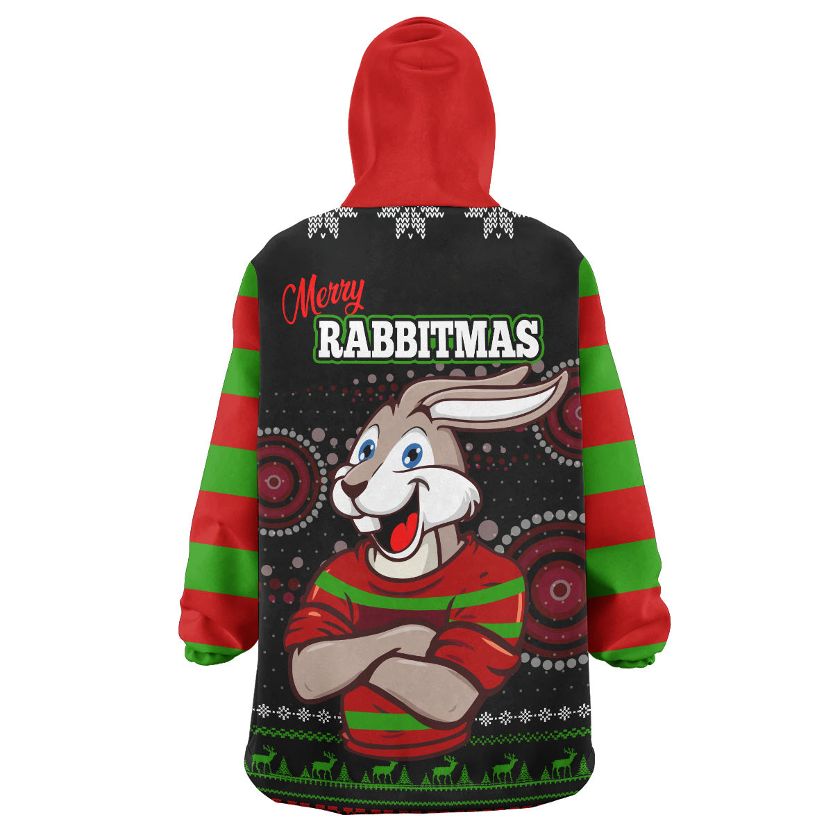 Rabbitohs Rugby Christmas Snug Hoodie - Custom Rabbitohs Ugly Christmas Knitted Wearable Blanket Hoodie - Vibe Hoodie Shop